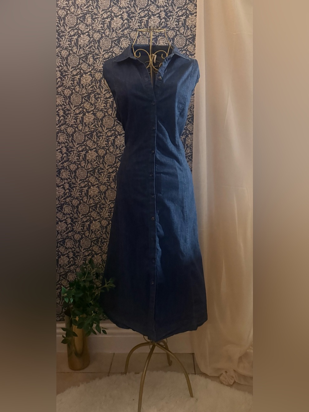 Anne Klein Denim Button-Front Midi Dress Size 14